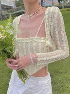 2PCS Beige Frill Camisole + Cardigan