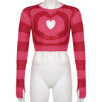 Cute Pink Heart Shape Hollow Out Long Sleeve O-neck Sweater Knit Pullover Aesthetic Casual E-Girl Kawaii Korean Japanese Harajuku