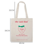 Cute Strawberry Cherry Print Canvas Tote Bag Eco Shopping Shoulder Bag Aesthetic Casual Summer E-Girl Kawaii Korean Japanese Harajuku