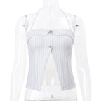 Stripe Halter Button Tank Top