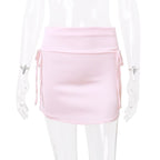 Pink Satin Bow Lace Up Mini Skirt