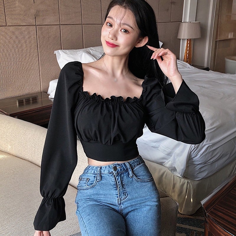 Bandage Lace Up Puff Long Sleeve Blouse