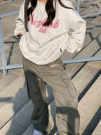 Grey Letter Print Oversized Pullover