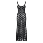 Black Floral Mesh Lace Backless Slip Dress