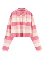 Pink Striped Oversized Preppy Long Sleeve T-shirt
