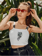 Cute Sexy Dragon Buckle Vest Tube Crop Top Cami Tank Shirt Tee T-shirt E-Girl Kawaii Korean Japanese Harajuku Chinese Retro Streetwear Aesthetic
