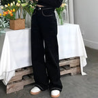 Floral Embroidery Black Cotton Pants