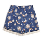 Cute Sun Moon Star Planet Pattern Loose Denim Shorts Bottom E-Girl Kawaii Korean Japanese Harajuku Chinese Retro Streetwear Aesthetic