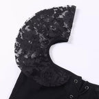 Sexy Black Goth Punk Lace Mesh Hallowout Eyelet Backless Transparent Patchwork T-shirt Top Corset E-Girl Kawaii Korean Japanese Harajuku Streetwear