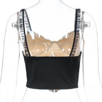 Cute Cat Graphic Vintage Lace Spaghetti Strap Crop Top Shirt Tee T-shirt E-Girl Kawaii Korean Japanese Harajuku Chinese Retro Streetwear Aesthetic