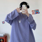 Girl Embroidery Waffle Sweater