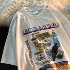 Retro Gas Station Food Print Short Sleeve T-shirt