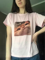 Cute Pink Funny Cat Kitten Meme Cartoon Print Loose Short Sleeve Short T-shirt Tee Top Summer Casual E-Girl Kawaii Korean Japanese Harajuku Streetwear