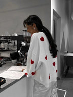 Heart Embroidery Long Sleeve Pullover