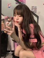 2PCS Pink Plaid Lapel Bow Puff Sleeve Crop Top + Mini Skirt