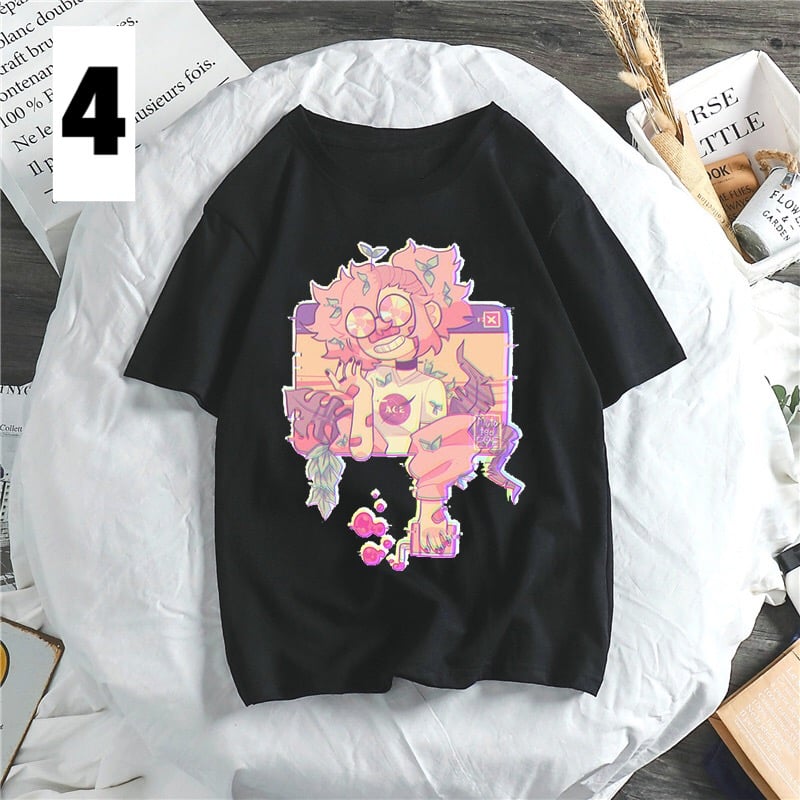 Anime Girl Cartoon Print Aesthetic Loose Short Sleeve Shirt T-shirt Top Punk Goth Summer Casual E-Girl Kawaii Korean Japanese Harajuku Streetwear