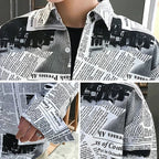 Cute Vintage Newspaper Letter Print Button Up Long Sleeve Shirt Blouse Top Aesthetic Casual E-Girl Kawaii Korean Japanese Harajuku