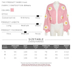 Cute Pink Daisy Flower Knit Crochet Loose Cardigan Long Sleeve V Neck Sweater Aesthetic E-Girl Kawaii Korean Japanese Harajuku