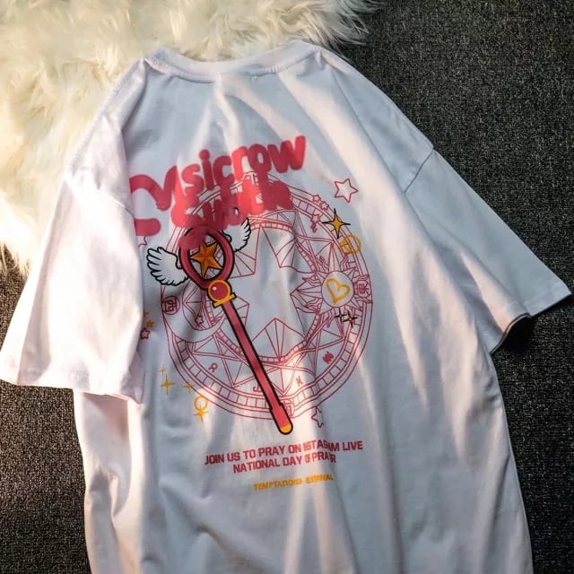 Cute Sakura Card Captor Anime Short Sleeve Shirt Summer Aesthetic Casual E-Girl Kawaii Korean Japanese Harajuku
