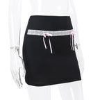 Black Bow Lace Trim High Waist Mini Skirt