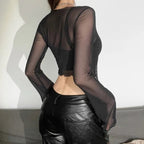 Black Sheer Mesh Cardigan Top