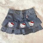Cat Print Double A-Line Mini Skirt