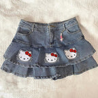Cat Print Double A-Line Mini Skirt