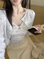 2PCS Floral Crop Top + Cardigan