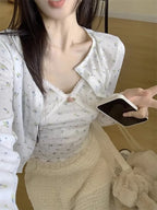 2PCS Floral Crop Top + Cardigan