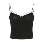 2PCS Patchwork Bow Lace Camisole + Knit Cardigan
