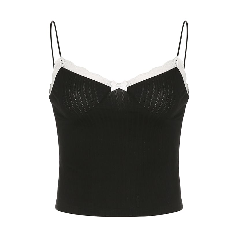 2PCS Patchwork Bow Lace Camisole + Knit Cardigan