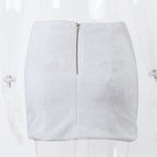 White Fluffy Metal Pendant Mini Skirt