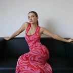 Pink & Red Pattern Criss Cross Split Hem Dress