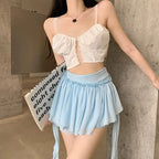 Blue Ruffle High Waist Tulle Mini Skirt