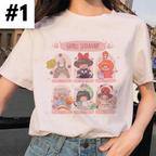 Cute Japanese Anime Cartoon Graphic Print Loose White Short Sleeve Shirt