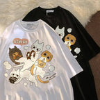 Cat Cartoon Print Short Sleeve T-shirt