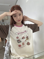 Strawberry Cake Print Short Sleeve T-shirt