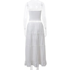2PCS Strapless Tank Top + Pleated Long Skirt
