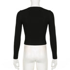 Black Bow Square Collar Long Sleeve Shirt