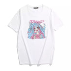Cute Sweet Vintage Pastel Pink Anime Girl Cartoon Print Short Sleeve Shirt Loose T-shirt Top E-Girl Kawaii Korean Japanese Harajuku Streetwear