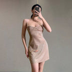 Cute Sexy Sparkle Rhinestone Mini Dress Low Neck Sleeveless Backless Night Club Bodycon Summer Aesthetic Casual E-Girl Kawaii Korean Japanese Harajuku