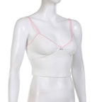 White Lace Pink Trim Flower Corset