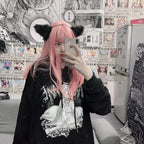 Pastel Pink Anime Girl Cartoon Loose Casual Hoodie Sweatshirt Sweater Long Sleeve Pullover Jumper E-Girl Kawaii Korean Japanese Harajuku Streetwear