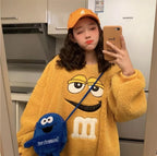 Cute Chocolate M Funny Cartoon Plush Oversize Long Sleeve Shirt Hoodie Pullover Sweatshirt Aesthetic Casual E-Girl Kawaii Korean Japanese Harajuku