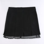 Black Split Mesh Frill Patchwork Mini Skirt