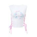 Rabbit Print Side Cross Ribbon Tank Top