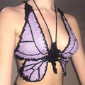 Cute Sexy Butterfly Crochet Halter Sleeveless Shirt Crop Top Camisole Beach Tunic Party Summer Aesthetic Casual E-Girl Kawaii Korean Japanese Harajuku