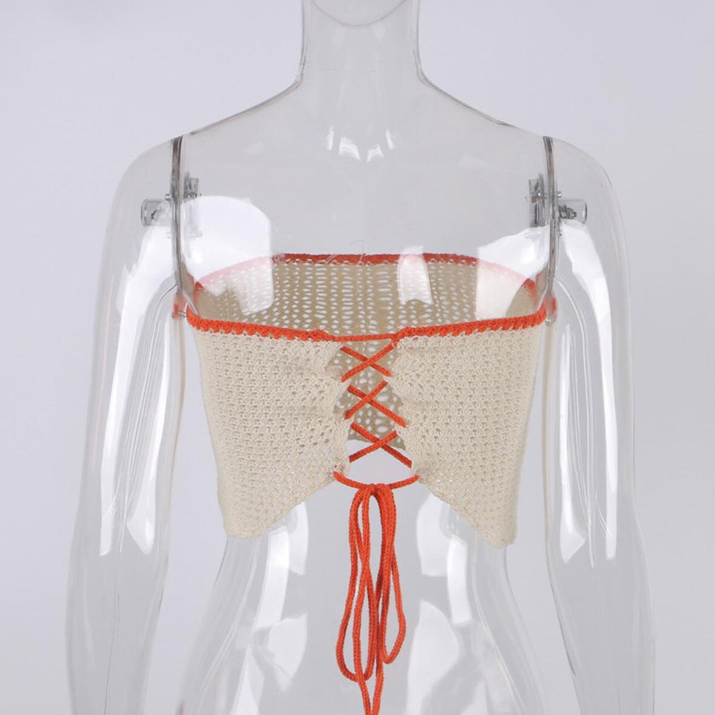 Sexy Knit Bandage Crop Top Sleeve Strapless Tube Shirt Backless Summer Aesthetic Casual E-Girl Kawaii Korean Japanese Harajuku