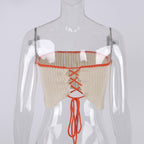 Sexy Knit Bandage Crop Top Sleeve Strapless Tube Shirt Backless Summer Aesthetic Casual E-Girl Kawaii Korean Japanese Harajuku