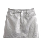 Silver Metalic Pocket Mini Skirt